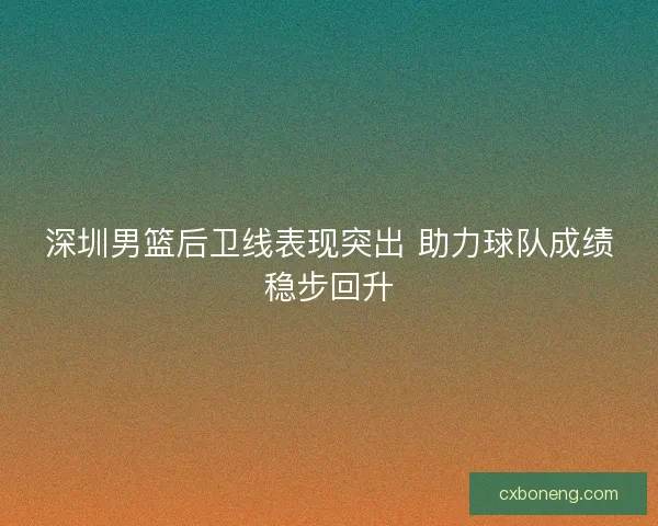 深圳男篮后卫线表现突出 助力球队成绩稳步回升