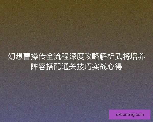 幻想曹操传全流程深度攻略解析武将培养阵容搭配通关技巧实战心得