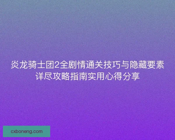 炎龙骑士团2全剧情通关技巧与隐藏要素详尽攻略指南实用心得分享